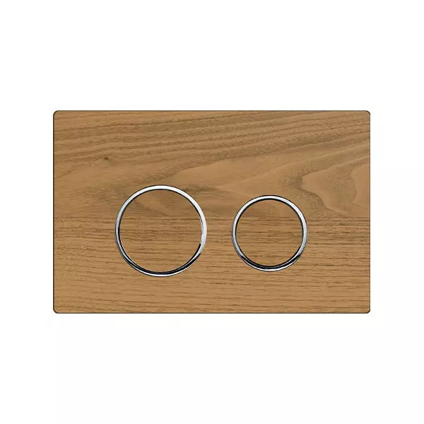 کلید فلاش تانک گرد روکش طبیعی چوب بلوط با رینگ کروم